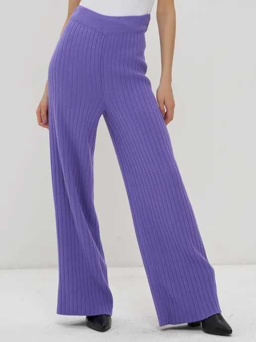 Теплые вязаные штаны клеш широкие