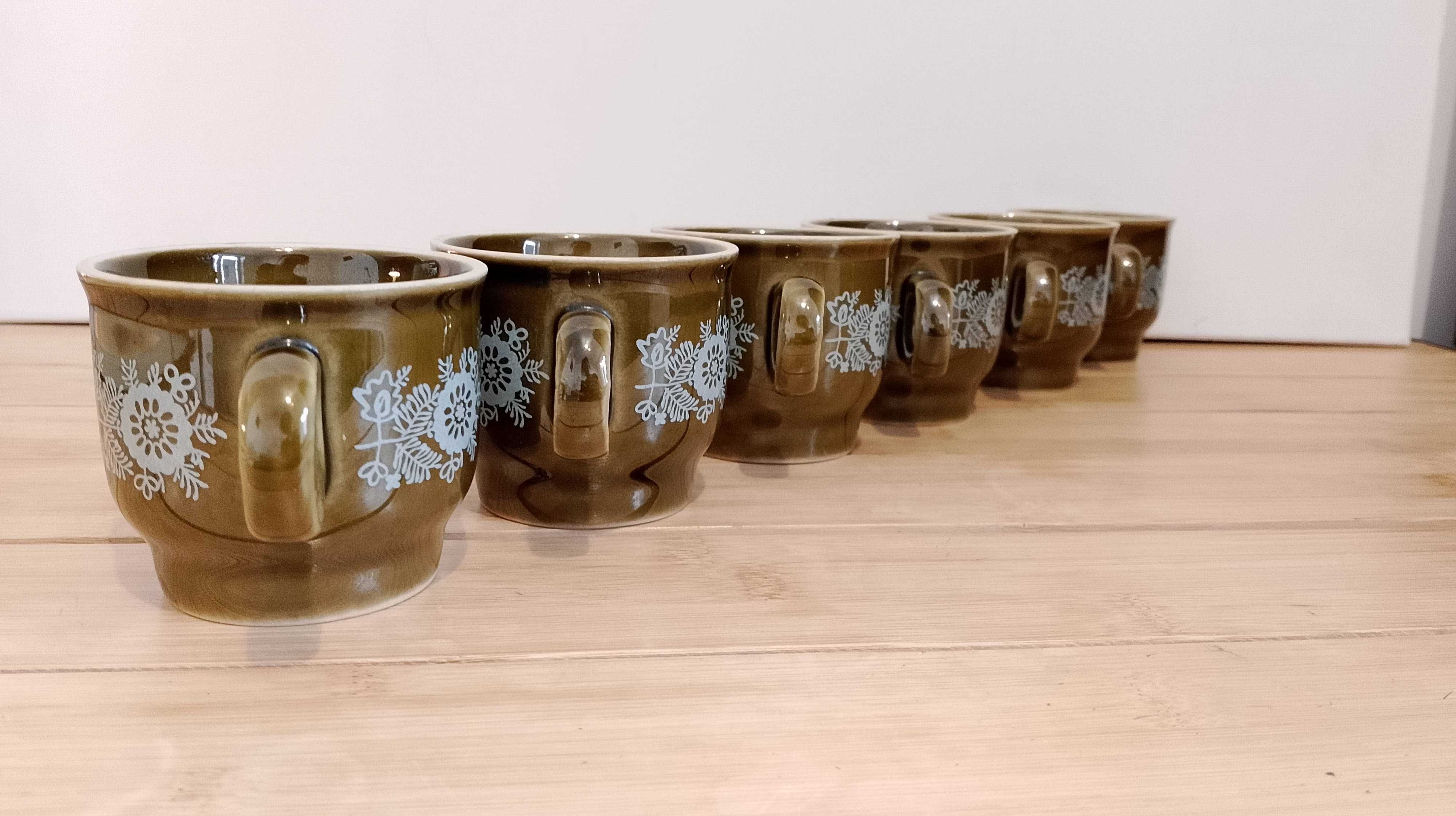 Piękne,Stare zielone filiżanki Pruszków 6 sztuk/ZielonyPorcelit/150 ml