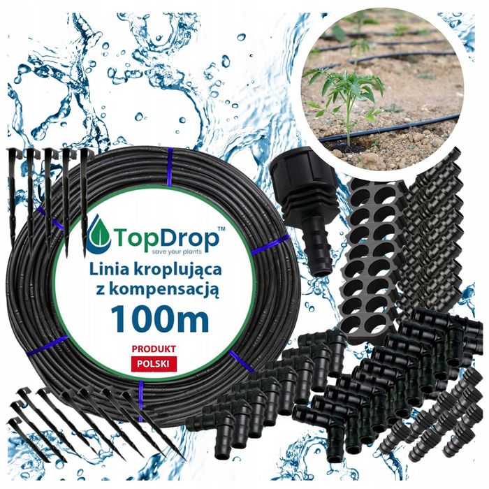 Linia kroplująca z KOMPENSACJĄ ciśnienia 100m kropla taśma nawadnianie