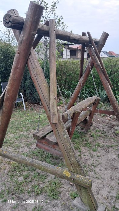 HUŚTAWKA z bali duża 2,8m z ławką na sprężynach SOLIDNA