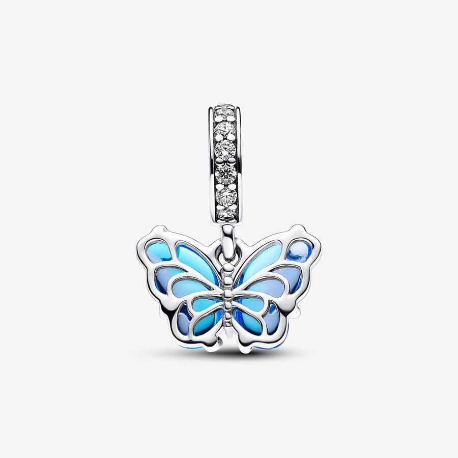 Charms -zawieszka Motyl z niebieskiego szkła Murano srebro S925