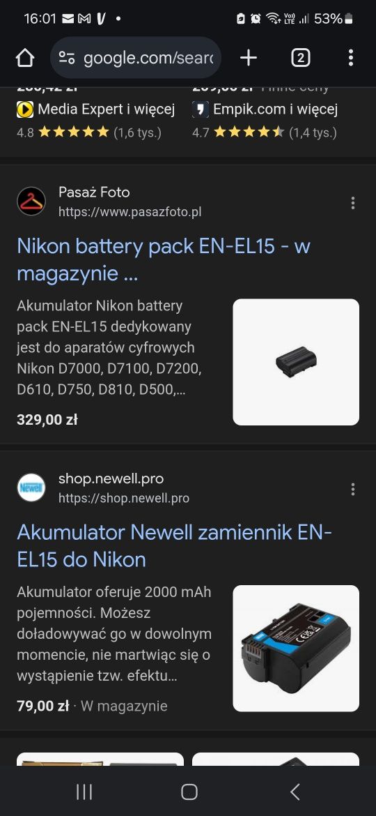 Orginalna bateria do lustrzanek Nikon EN-EL15 cena sklep 329 zl