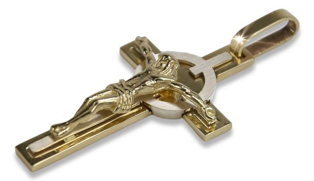 Złoty krzyżyk Katolicki zawieszka krzyż żółte białe złoto ctc049yw W