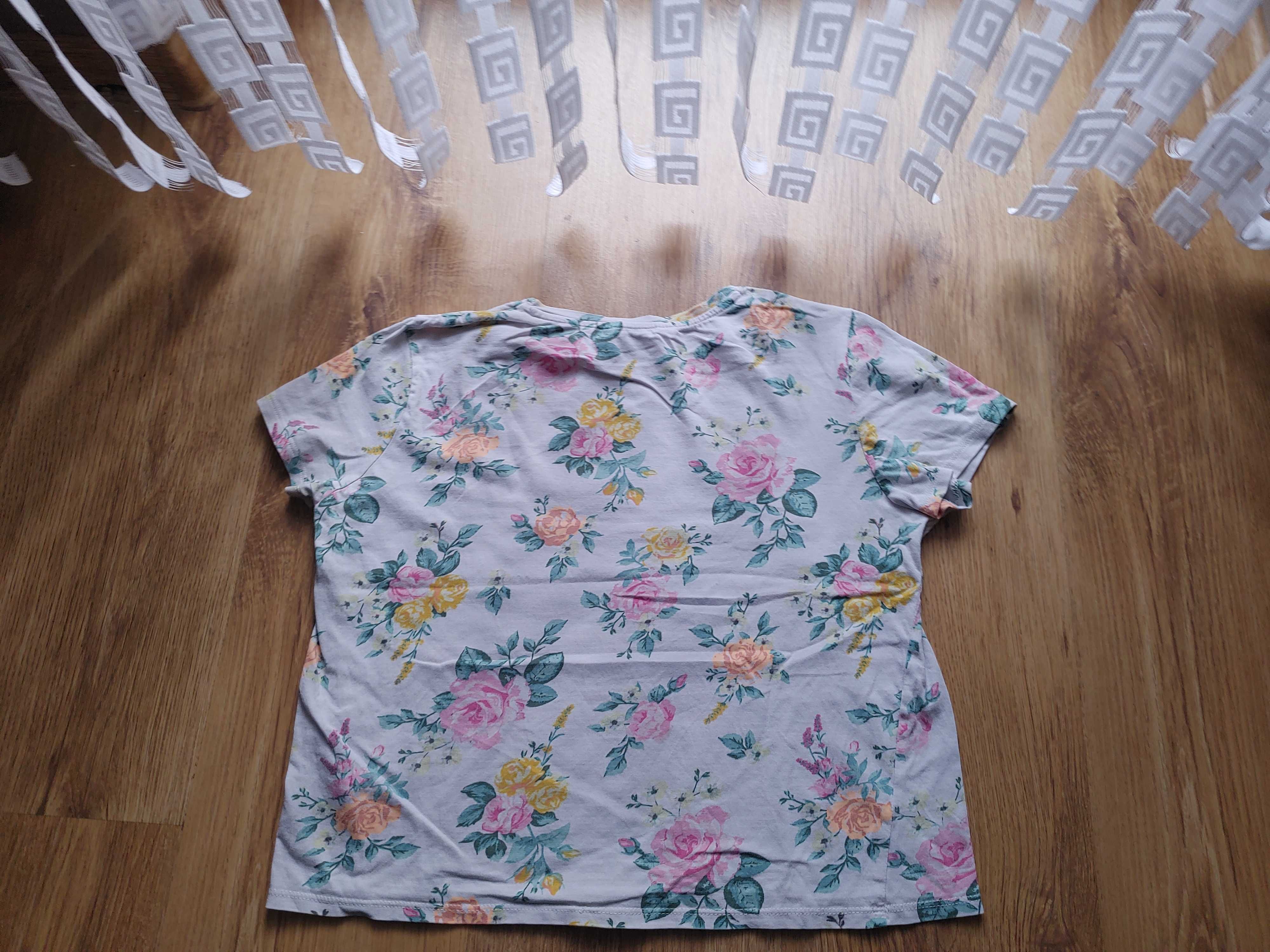 H&M biała t-shirt w kwiaty 146/152cm 8-9l bdb