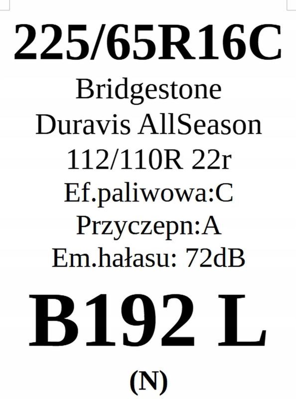 4x 225/65r16c Bridgestone Duravis AllSeason C/A/72dB 2 lata gwarancji