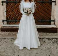 Suknia ślubna 36 38 z długim rękawem i koronką