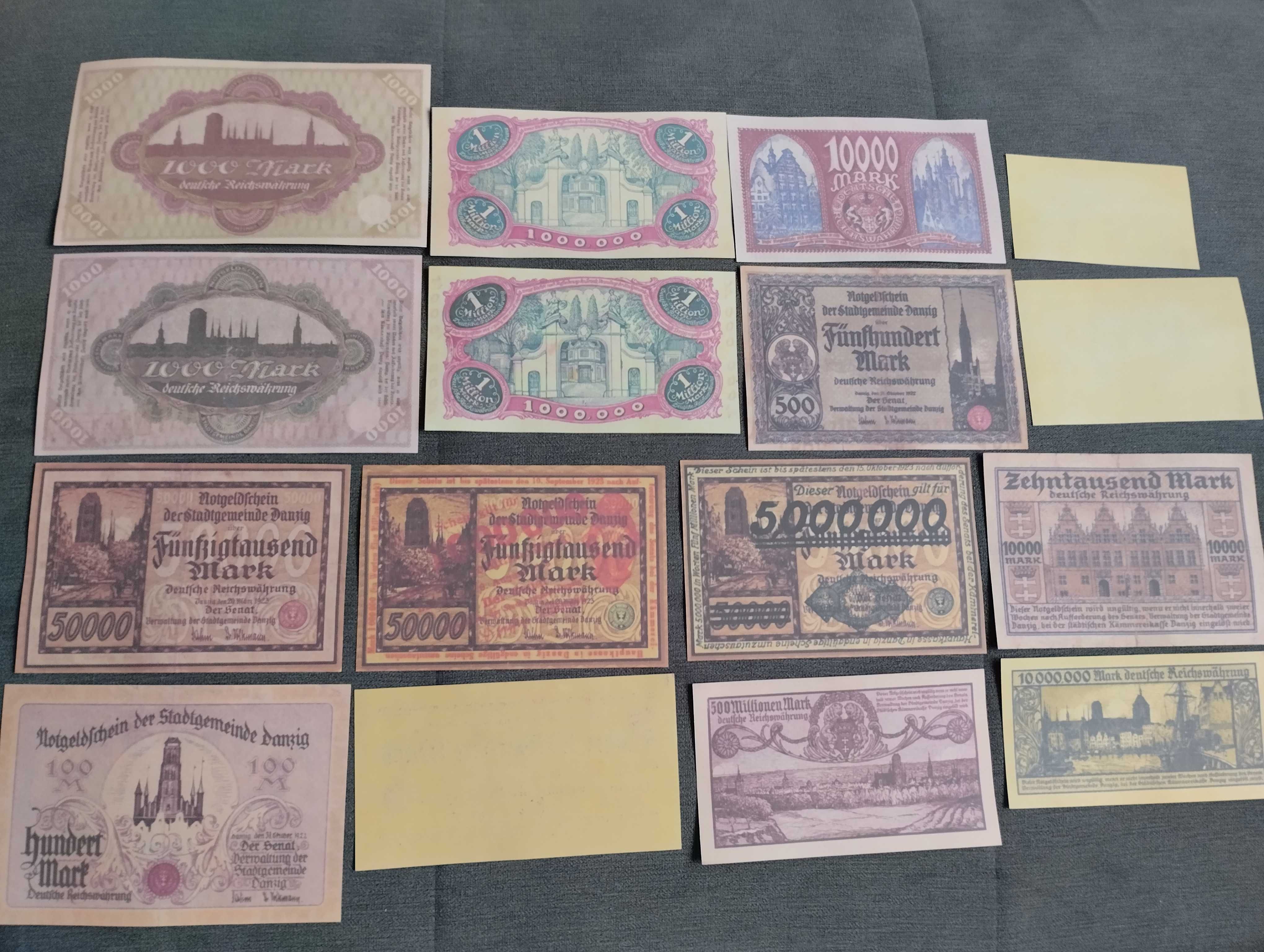 DANZIG GDAŃSK zestaw 16 banknotów markowych z lat 1922-23