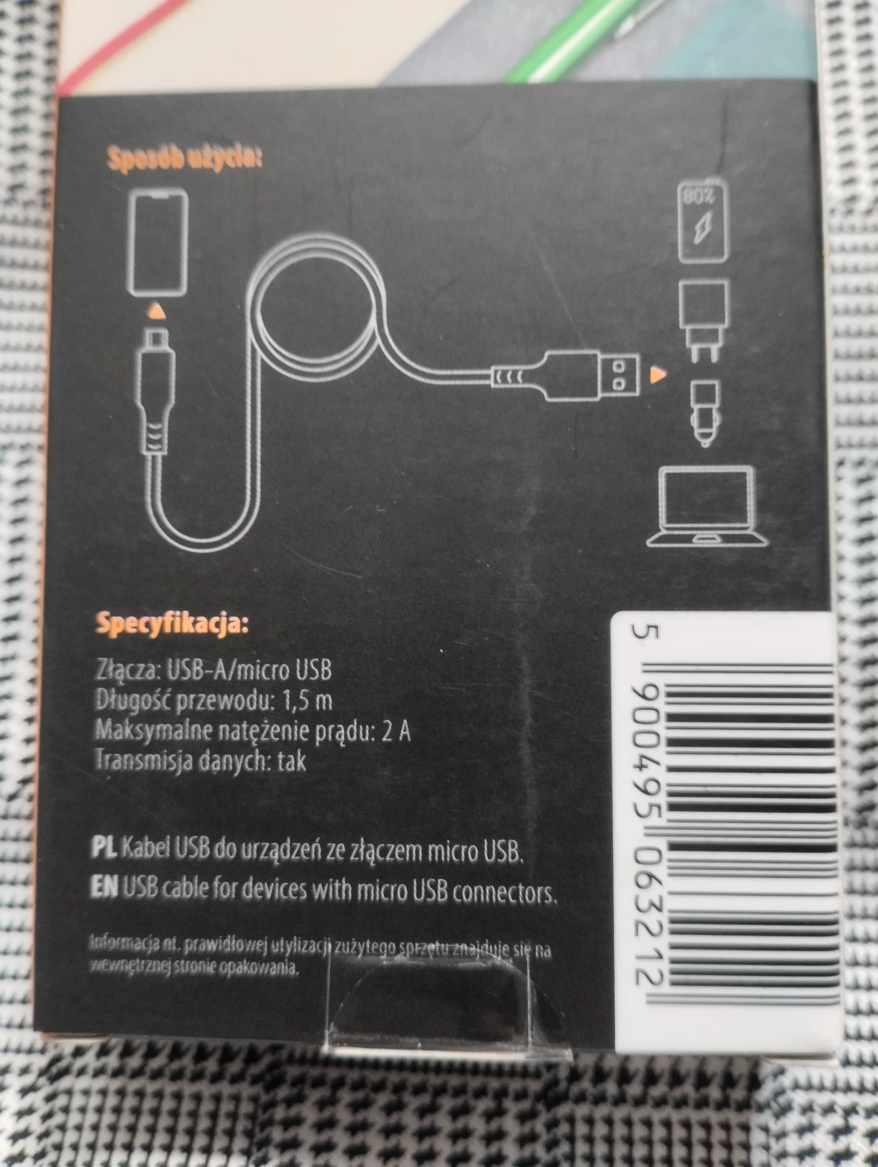 NOWY Kabel micro USB z transmisja danych. długość 1.5 m czerwony