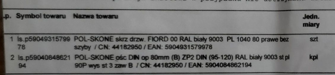 Sprzedam drzwi bezprzylgowe Pol-skone FIORD z ościeżnicą