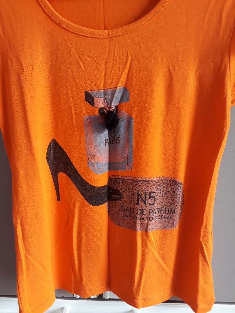Pomarańczowy damski t-shirt koszulka z krótkim rękawem rozmiar S