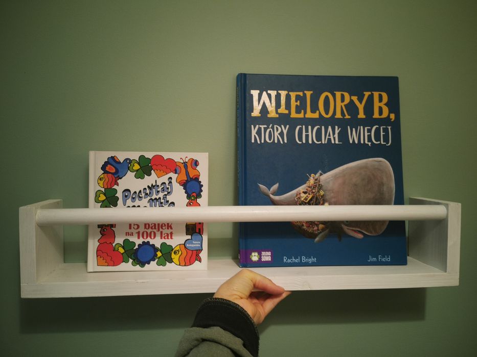 3 półki drewniane na książki, Montessori, białe