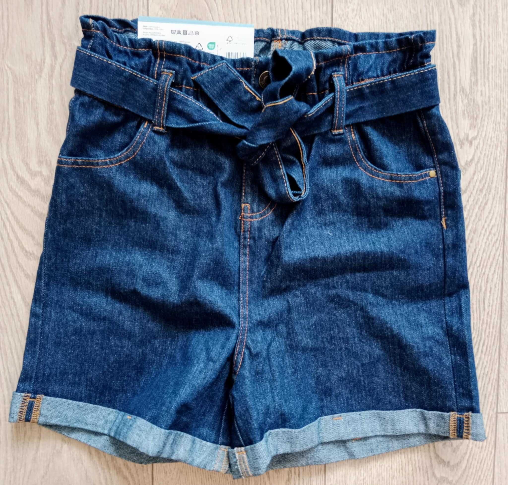 Nowe spodenki Jeansowe S z wysokim stanem i paskiem