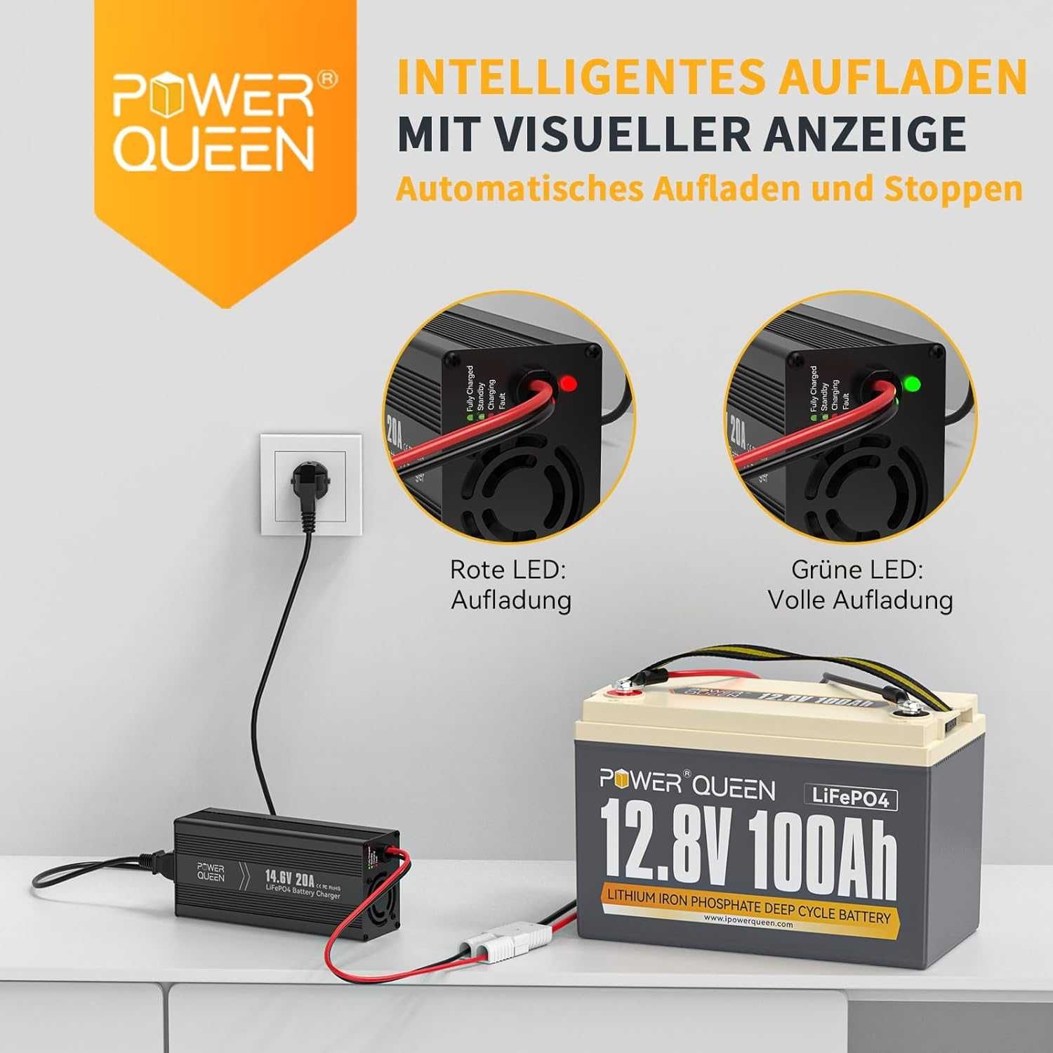 Зарядное устройство Power Queen 20 А LiFePO4 Зарядка для аккумулятора