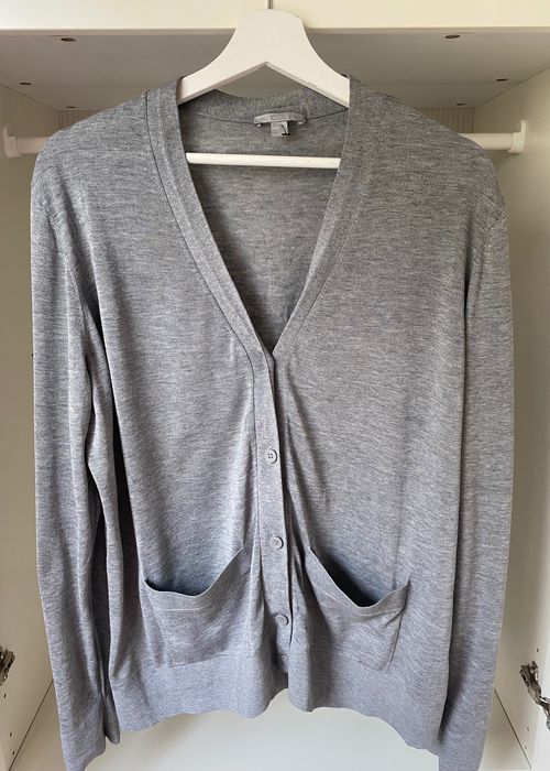 Cos Popielaty szary rozpinany kardigan Jedwab L 40 Silk