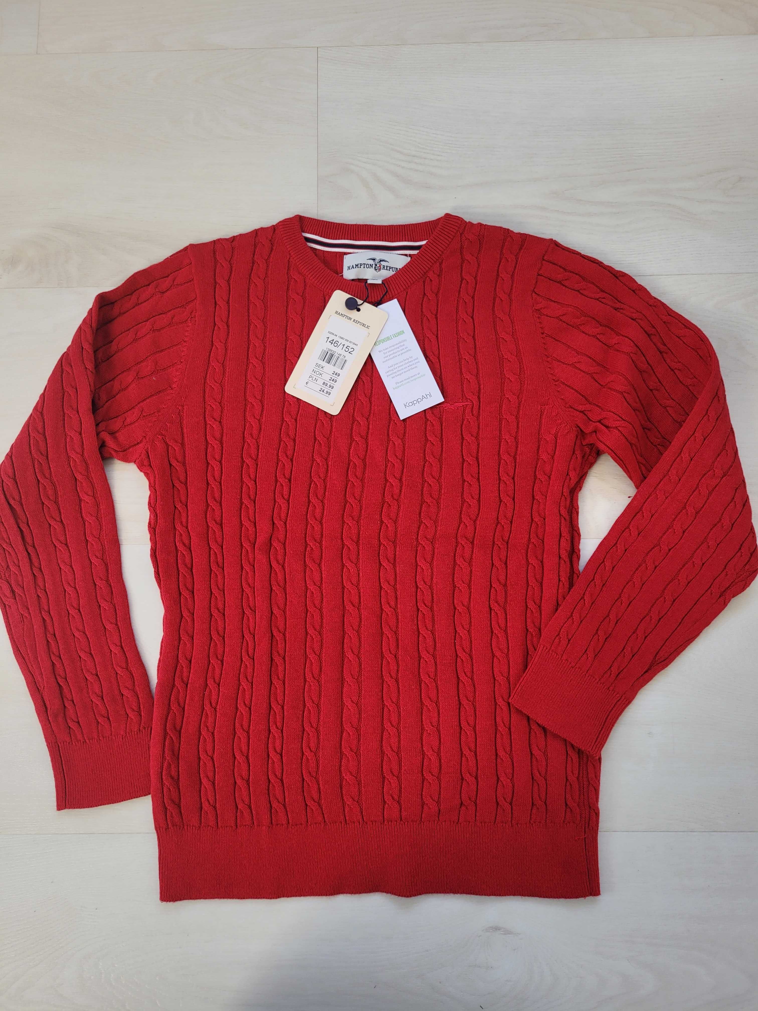 czerwony sweterek warkoczowy wzór bawełna Kappahl 146/152 Nowy z metką