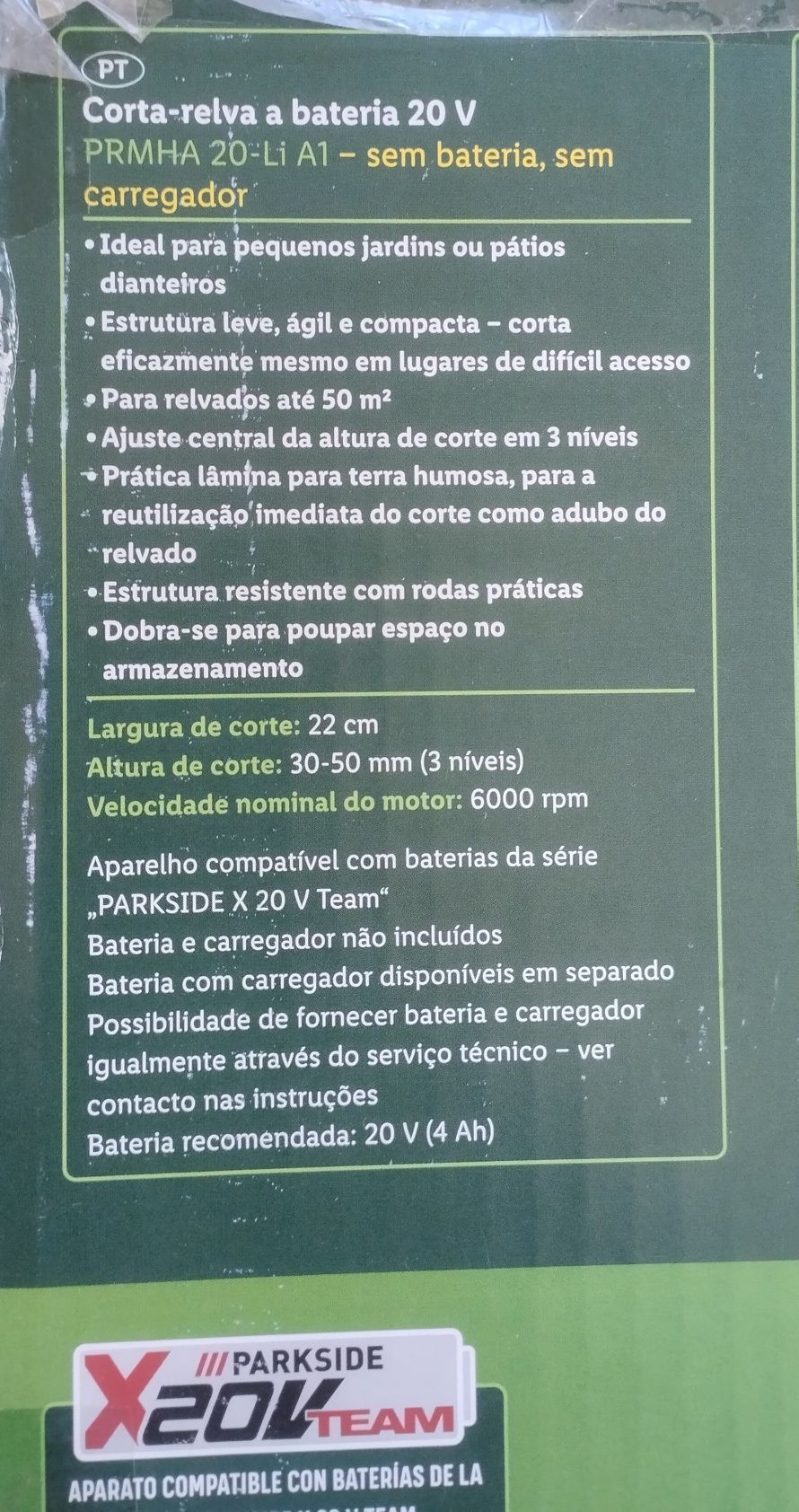 Corta relva a bateria 20V Parkside