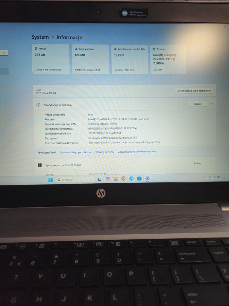 Laptop HP ProBook 450 G4 | i5-7200U 2.50GHz | 12GB RAM | SSD 238GB | W