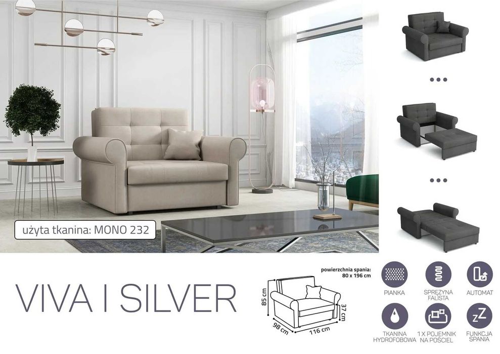 Fotel z funkcją spania  Sofa Viva 1 Silver