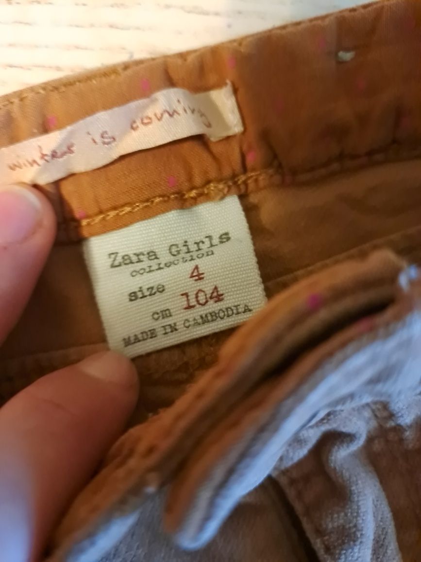 Spodnie Zara 104 zamsz bawełna meszek długie wąskie skinny brązowe cam
