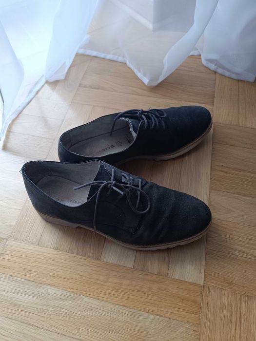 Zamszowe buty skórzane Tamaris 41 granatowe