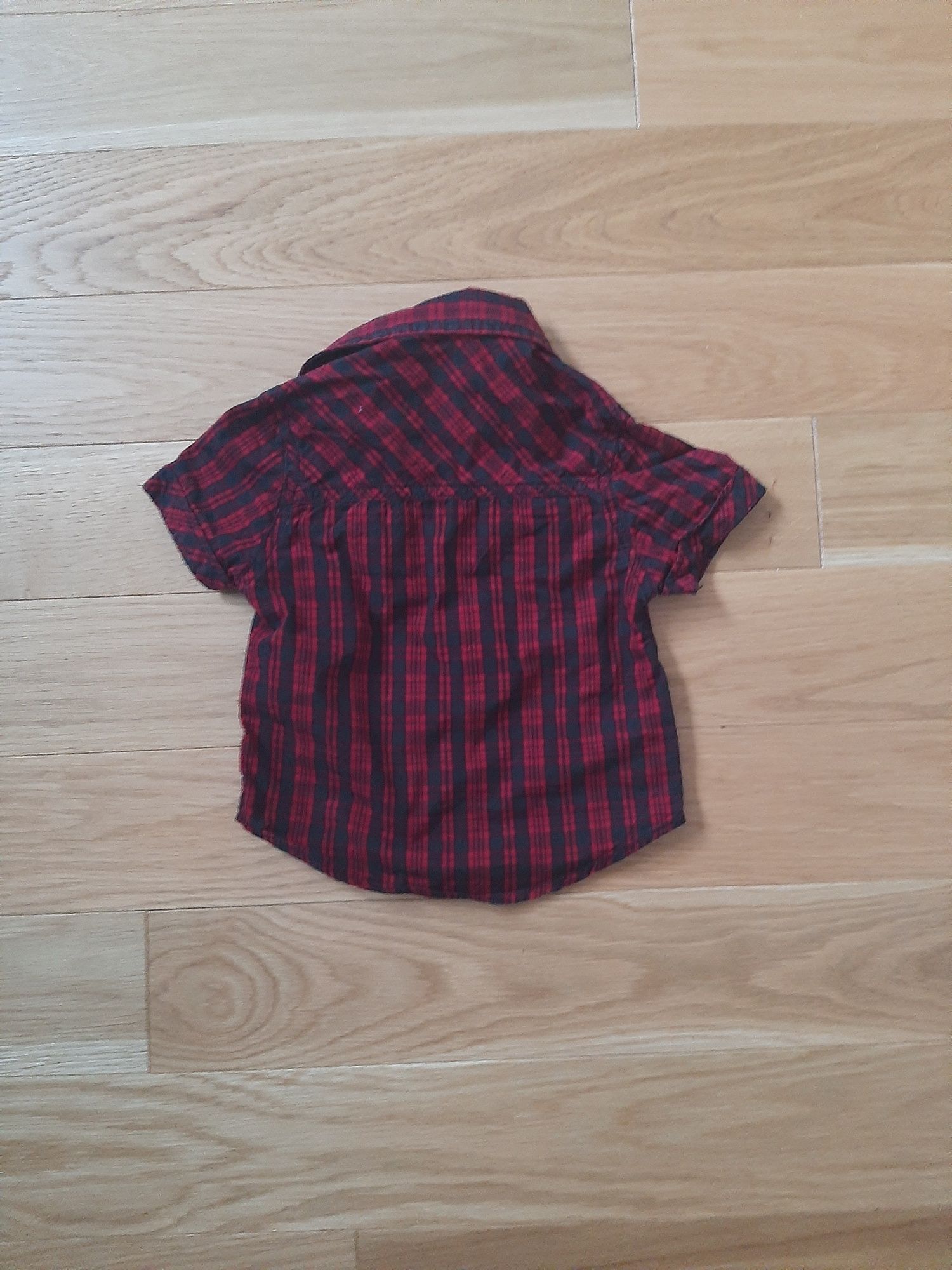 Bordo burgund czerwona koszula koszulka z krótkim rękawem w kratę 80 r