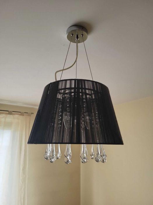Lampa wisząca glamour żyrandol czarny abażur kryształki GRATIS żarówki