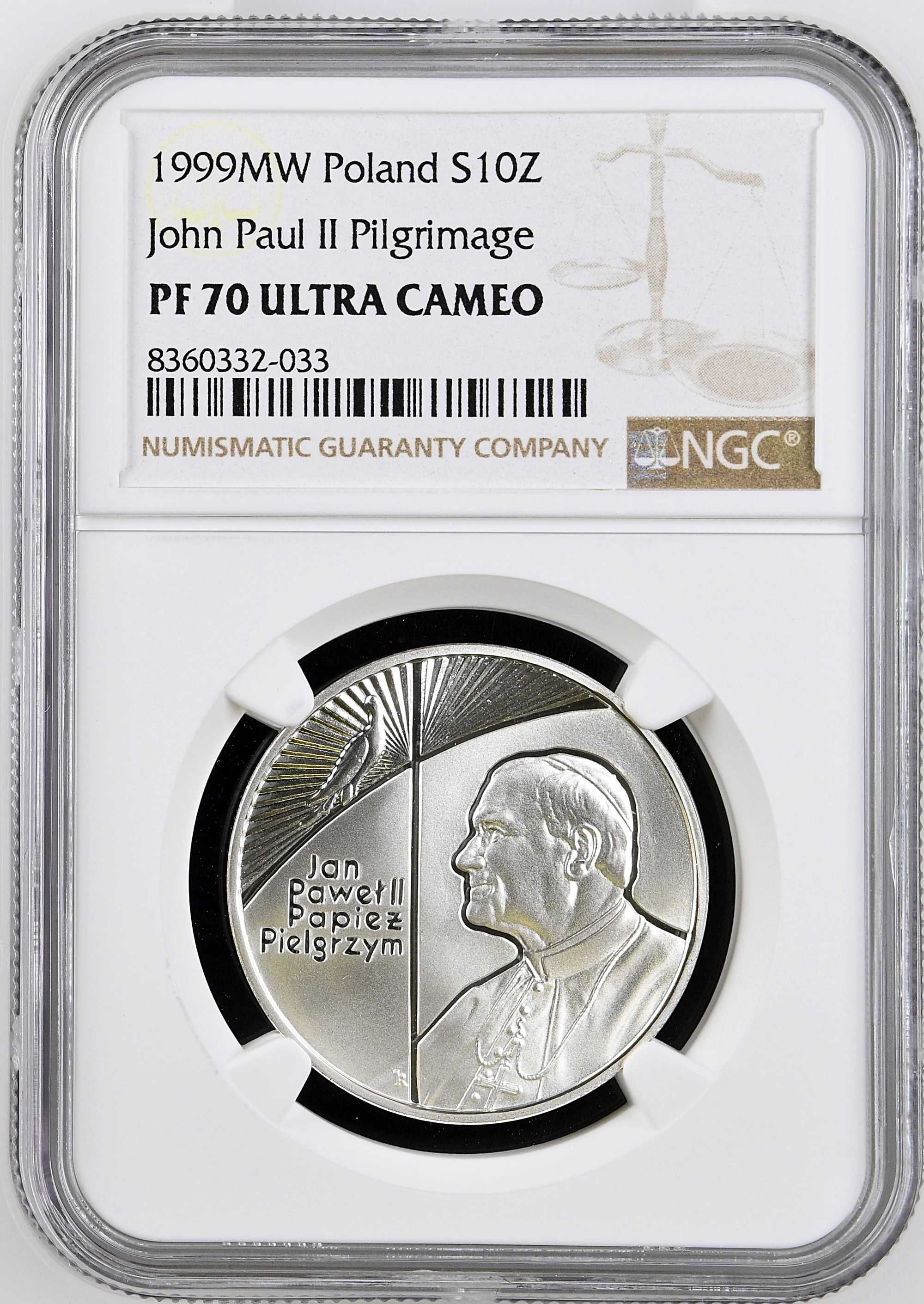 10 zł 1999 - Jan Paweł II - Papież Pielgrzym - NGC PF70 Ultra Cameo