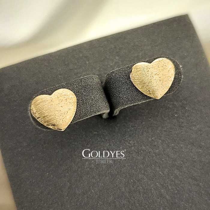 Złote kolczyki serca złoto matowe szczotkowane próby złota 585