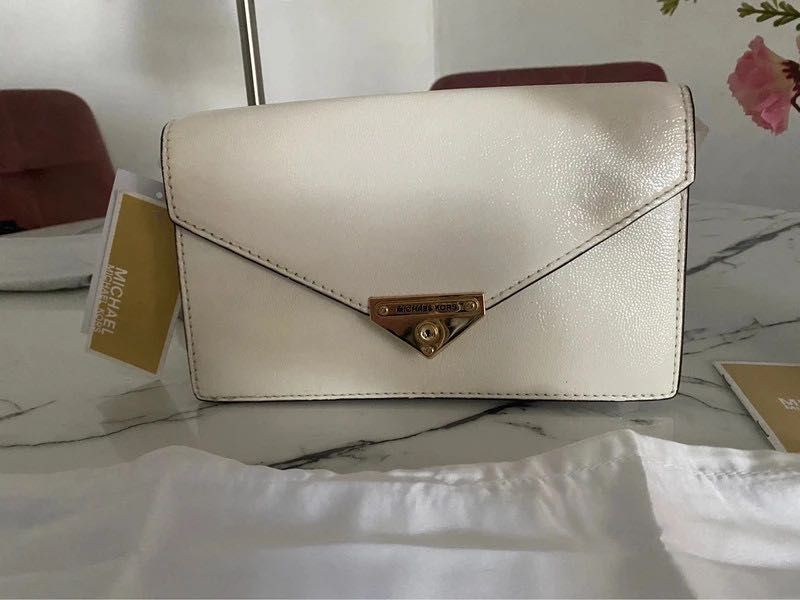 Michael Kors torebka skorzana kopertowka biala leather bag