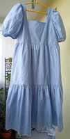 Bawełniana błękitna haftowana sukienka z bufiastymi rękawami Primark