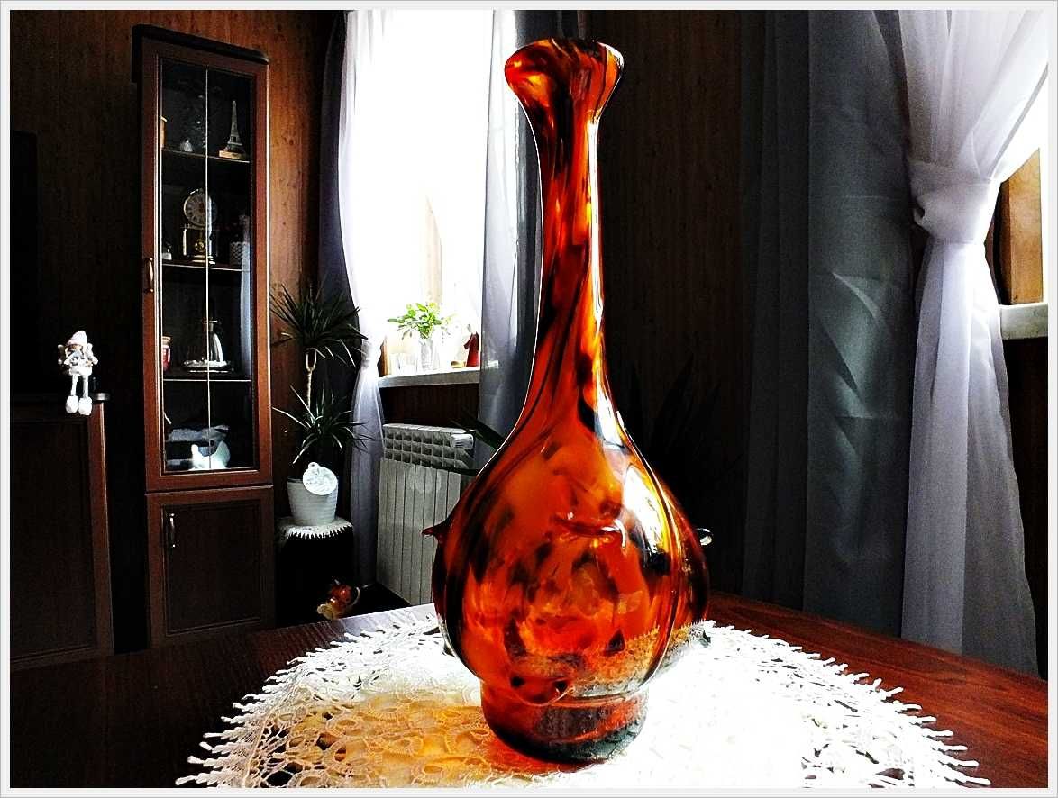 Wazon Sękacz UNIKAT bursztynowy / miodowy Rwaniec 34cm PRL