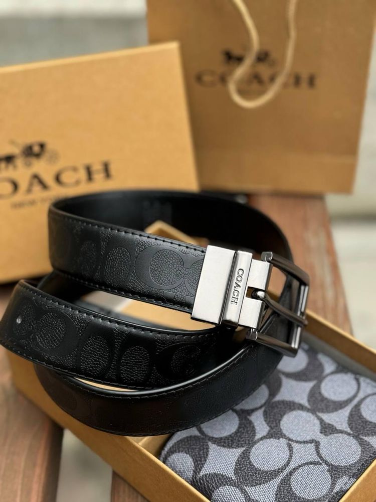 Чоловічий подарунковий набір Coach ремінь та кошельок чоловічий ремінь