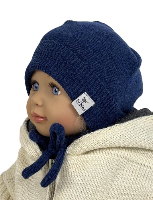 Czapka wiązana 62/68 cm wełna 100% lambs  wool wełniana