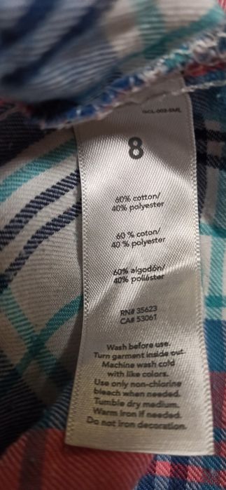 Рубашка для девочки в клетку, размер 8 Carters