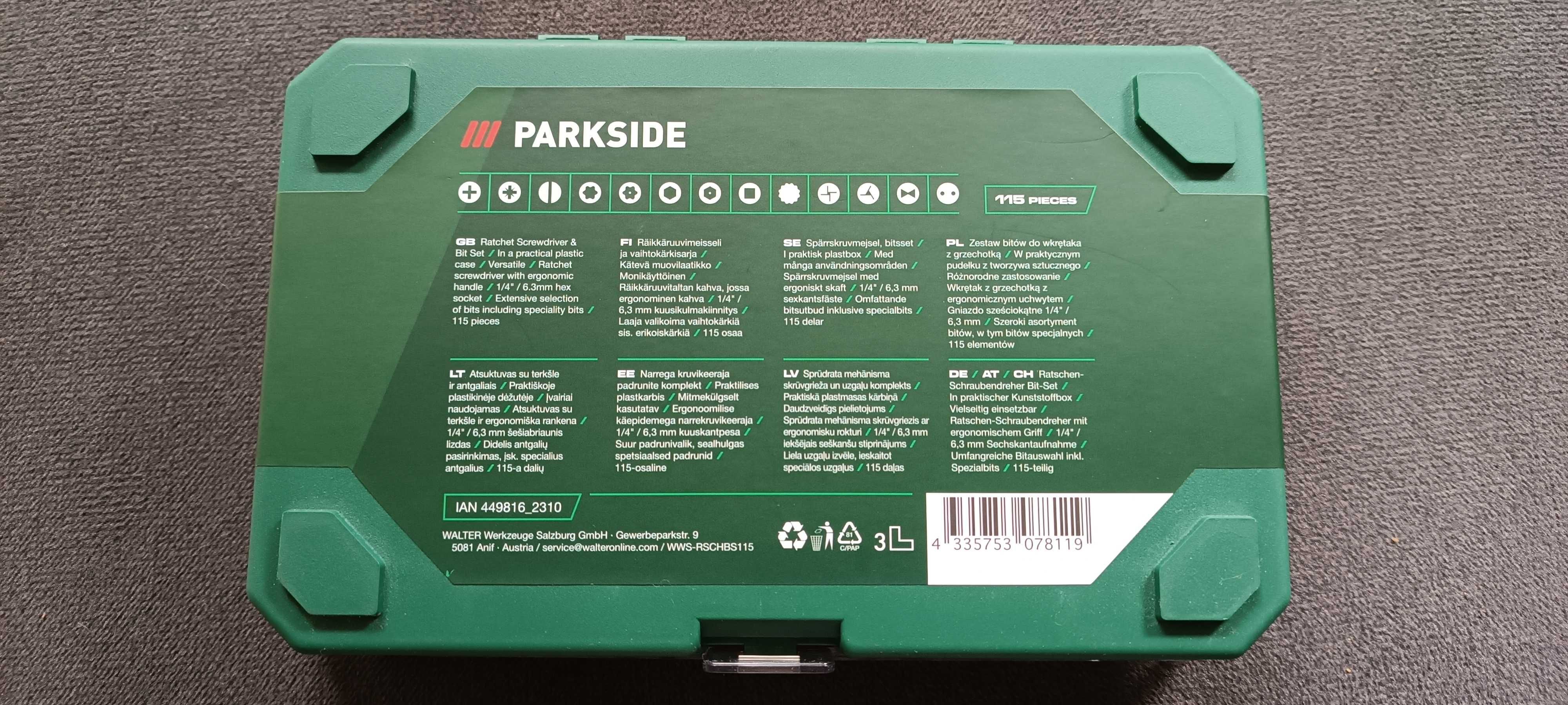 Набор бит Parkside с универсальной отверткой с трещеткой 115 ед.