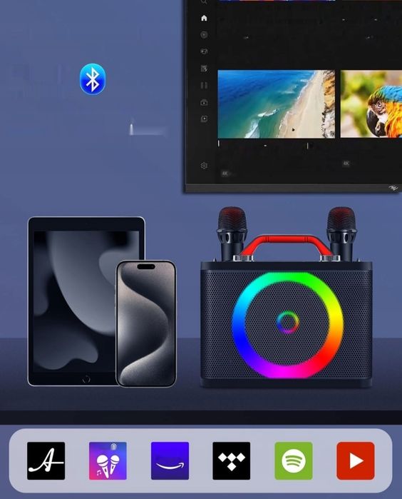 Karaoke ALPOWL K06 z 2 mikrofonami przenośne LED TF USB AUX TWS