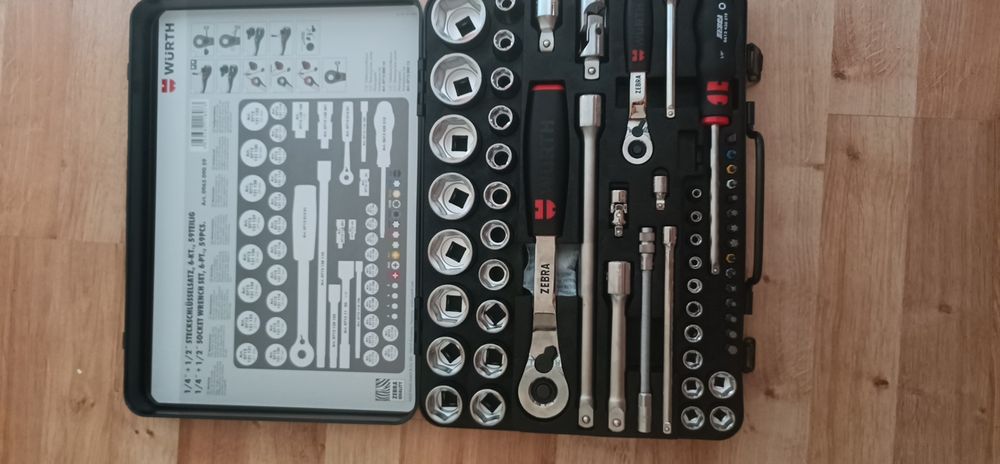 Wurth  Zebra zestaw kluczy nasadowych 1/2" + 1/4" 59 elementów.