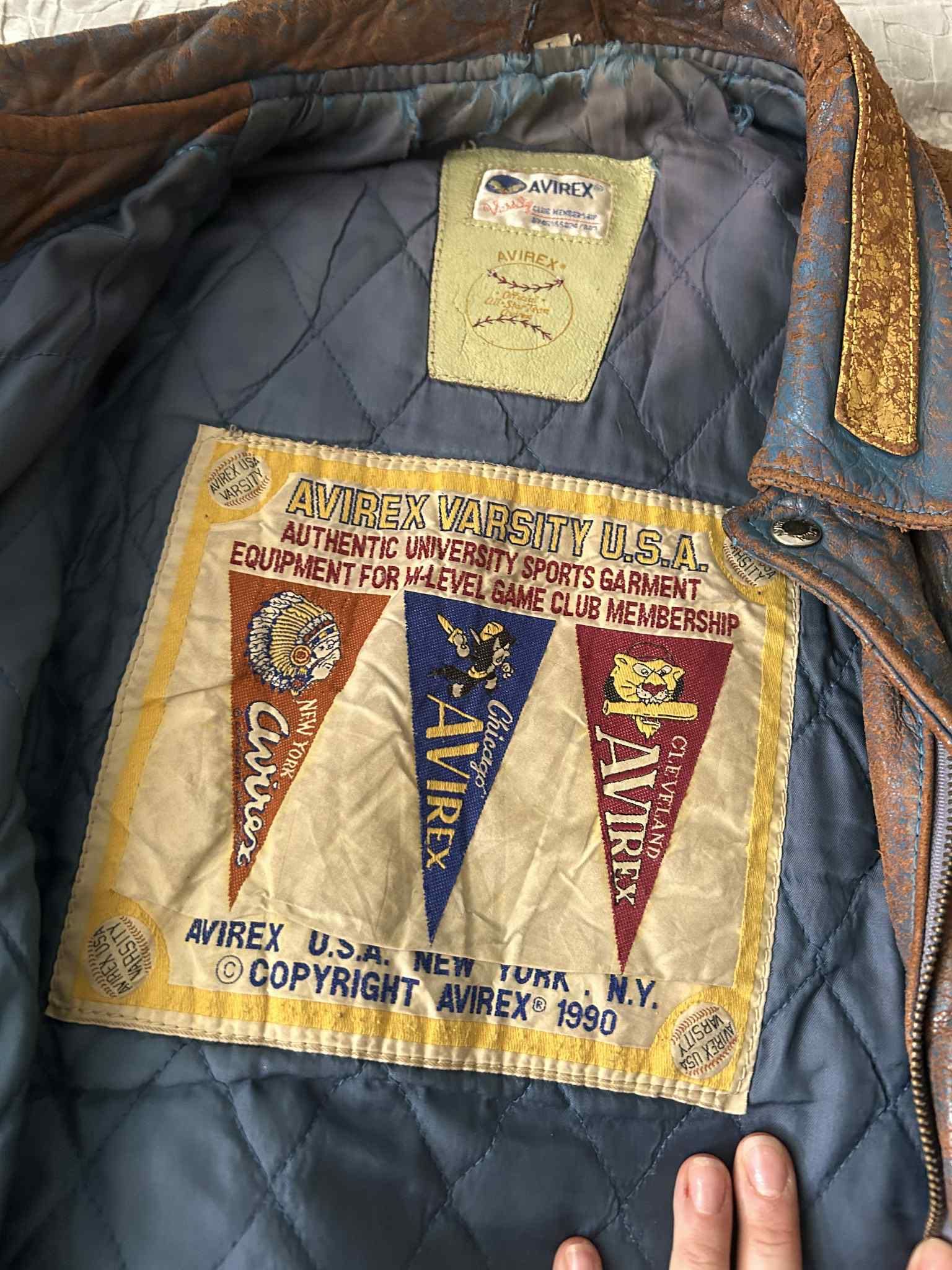 Kurtka skórzana AVIREX "Champs" z 1990 roku - Rozmiar L - Varsity USA