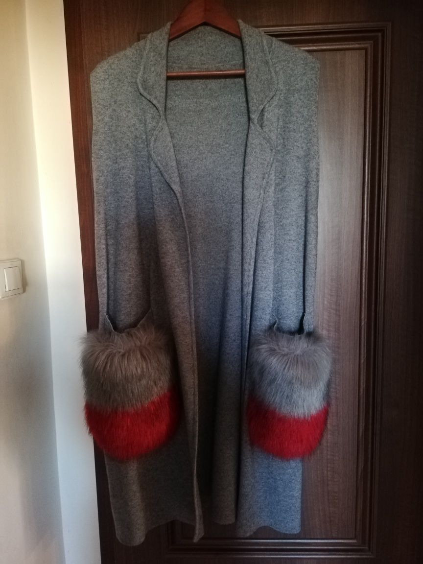 Kartigan narzutka sweter szary