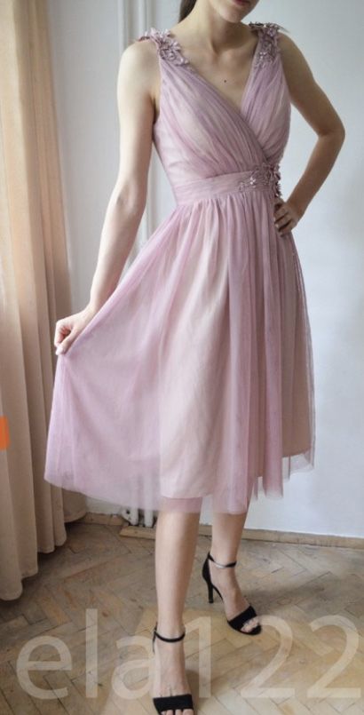 Pudrowy róż różowa sukienka little mistress tiulowa S M 36 38 wesele