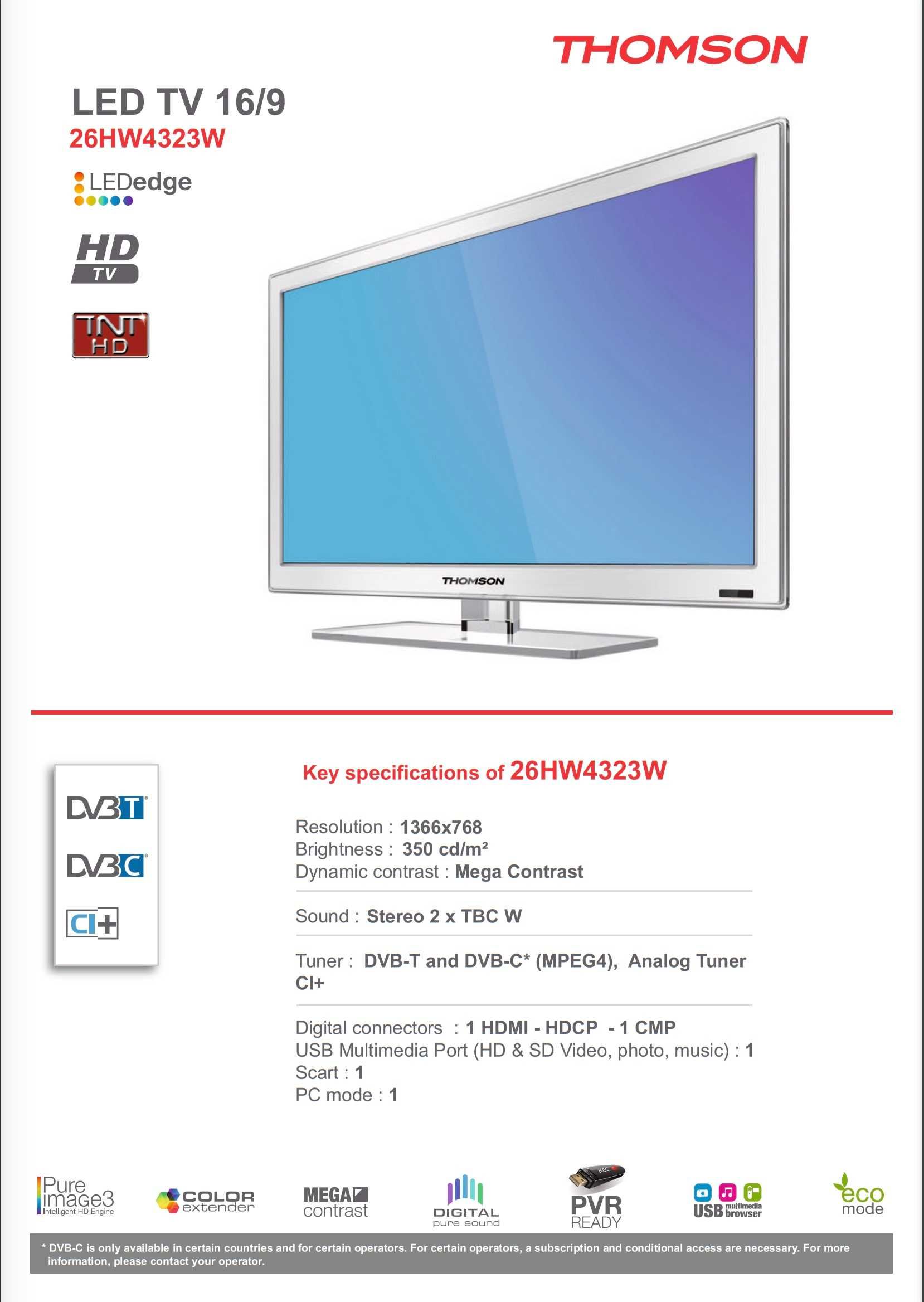 Телевізор білий Thomson 26HW4323W 26' Samsung LG Xiaomi Sony Toshiba