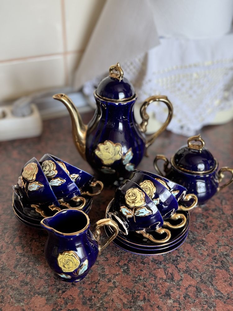 Винтажный кофейный сервиз Eschenbach (Германия), луженый фарфор