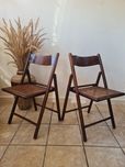 Krzesło drewniane ,składane z rafią, vintage design ,mid-century,cesca