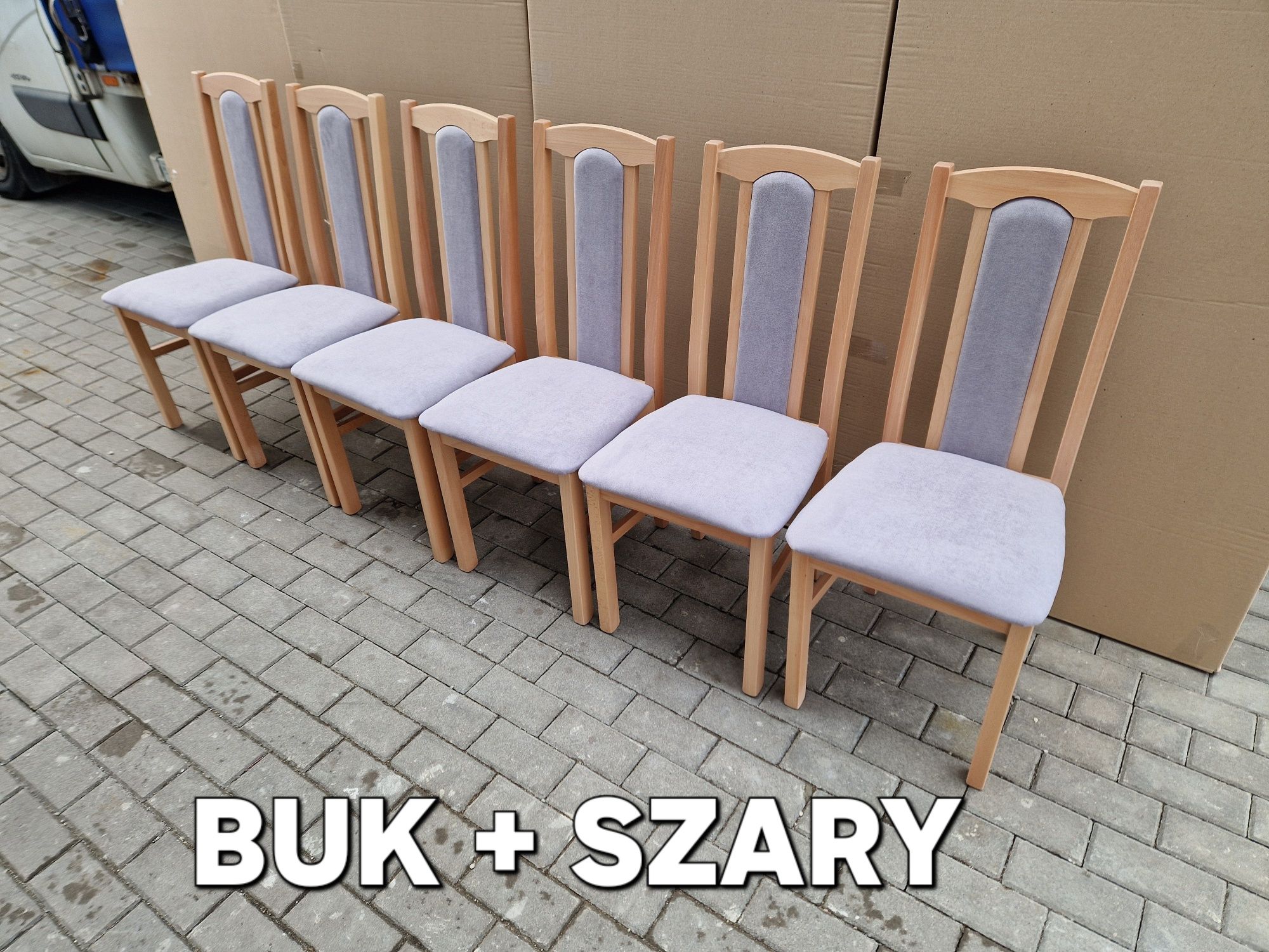 Nowe: Stół rozkładany + 6 krzeseł, buk/wotan + szary, dostawa PL