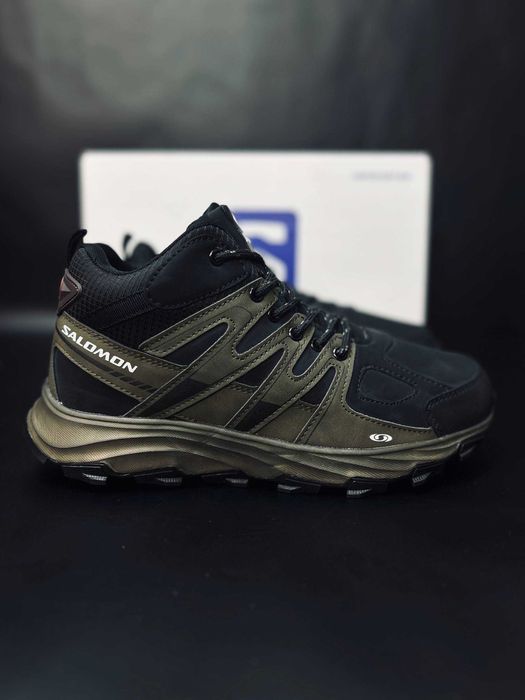 Мужские зимние ботинки  хаки на меху термо  salomon Quest 4 GTX