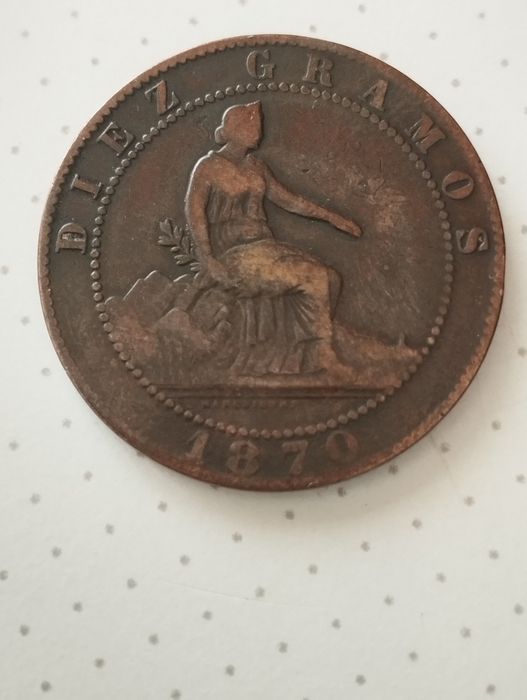 Moedas de 10 Cêntimos 1870 de Espanha em Cobre