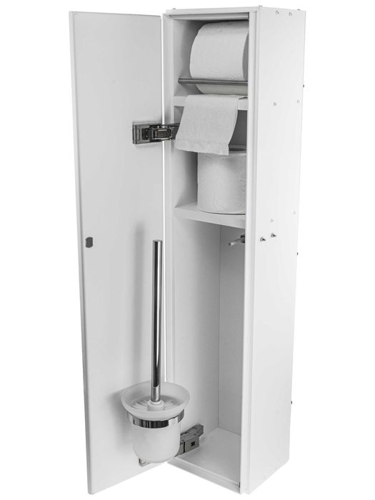 Szafka podtynkowa, schowek na szczotkę WC - papier poziomo, biała.