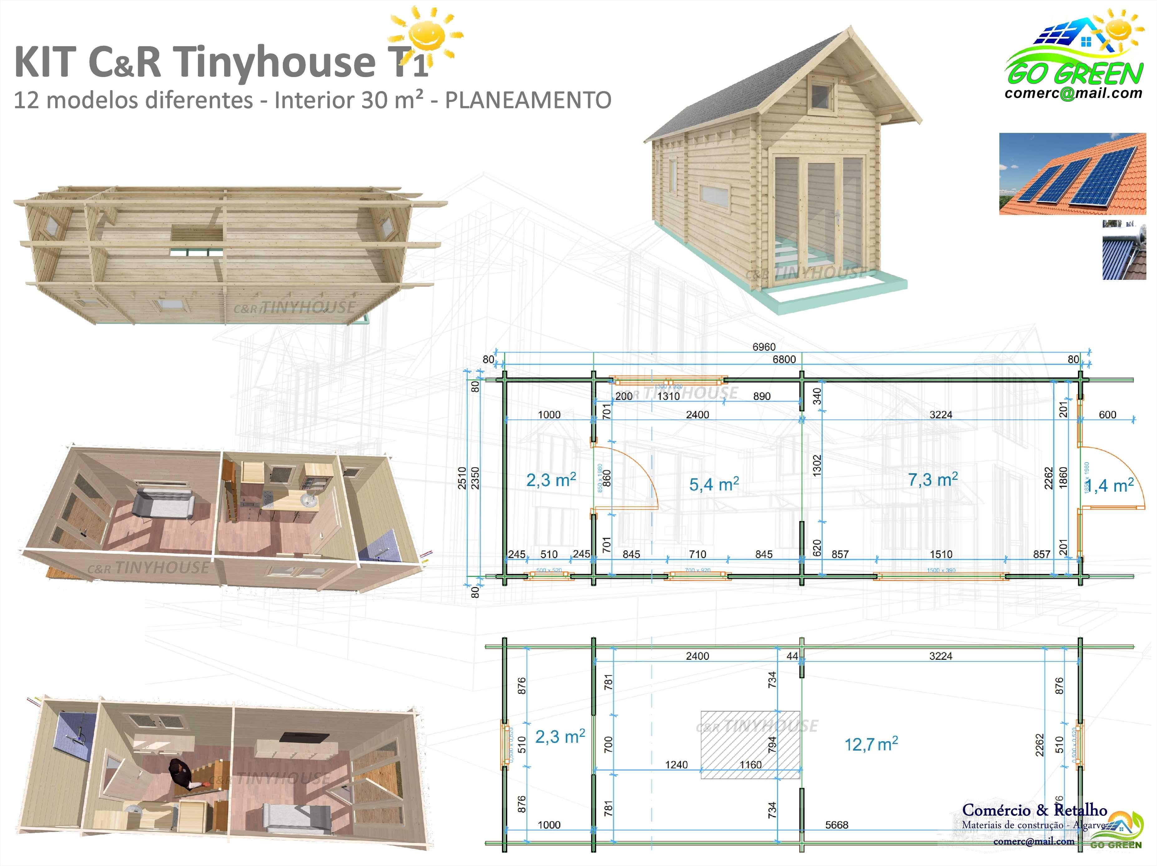 TINY HOUSE C&R Modelo 1 T1 30m² Mezanino PV Solar KIT  Casa de madeira