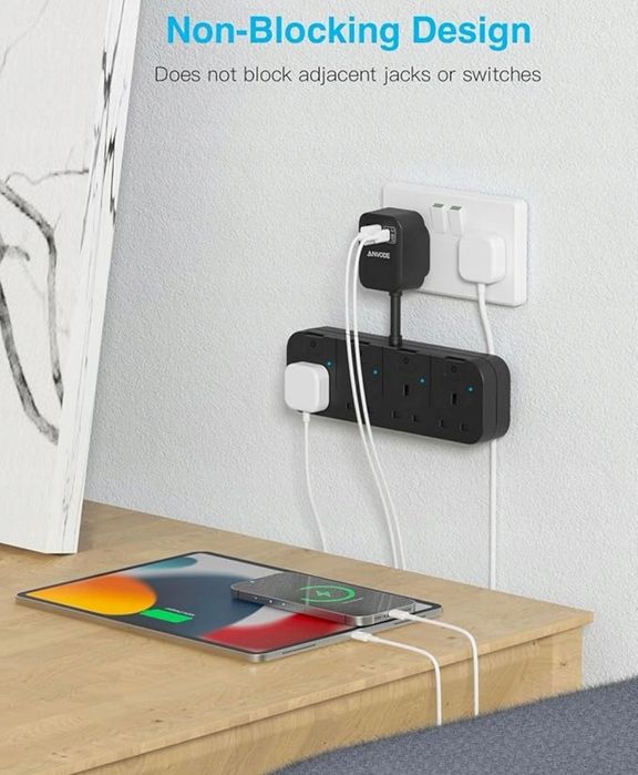 Przedłużacz listwowy ANVODE 0,02 m 4 szt. gniazd czarny UK