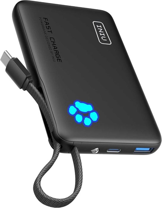 INIU 45W Power Bank, with Built-in USB C Cable, 10000mAh Small